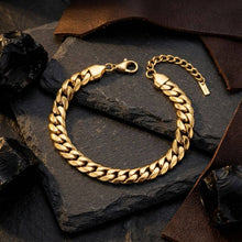 Load image into Gallery viewer, PinktownUSA - Mens 8mm Gold 18K Steel Miami Chain Bracelet: Color: Gold / Plating: Stainless Steel / Size: 6.5 + 1.5 inches