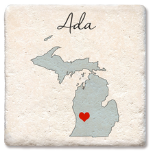 Load image into Gallery viewer, Tipsy Coasters & Gifts - Custom Love Your Town State Silhouette Heart Coaster: Ceramic