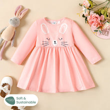 Load image into Gallery viewer, PatPat - Baby Girl Sweet Rabbit Animal Pattern Long Sleeve Dress: Pink / 12-18 Months