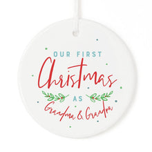 Load image into Gallery viewer, Our First Christmas as Grandma and Grandpa Ornament with Ribbon and Complimentary Gift Box