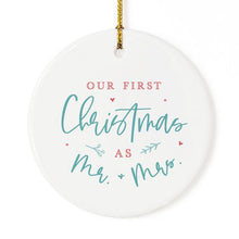 Load image into Gallery viewer, Modern Our First Christmas as Mr. and Mrs. Ornament with Ribbon and Complimentary Gift Box