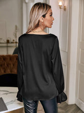 Load image into Gallery viewer, Queen Fashion - Satin cowl neck flounce sleeve blouse: NAVY BLUE / 1-1-1-1 / S-M-L-XL
