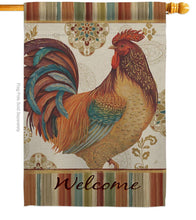 Load image into Gallery viewer, Two Group Flag Co - Welcome Rooster Animals Barnyard Animal Primitive Decor Flag: Double Sided-Thick Fabric / House Flag 28" x 40" Only
