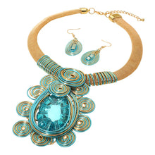 Load image into Gallery viewer, Sensibling Corp. - Bold Teardrop Stone Centered Metal Swirl Embellished Statement Necklace: Aqua

