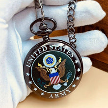 Load image into Gallery viewer, WoodWristCo - Black Pocket Watch with US Military Emblem
