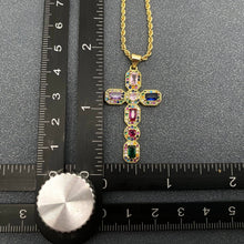 Load image into Gallery viewer, Mio Queena - Sparkling CZ/Rhinestone Cross Charm 18K Gold Plated Necklace: Colored
