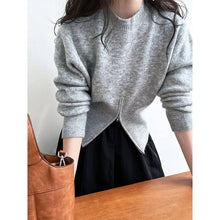 Load image into Gallery viewer, VividLux - Crew Neck Pullover Zipper Design Short Sweater: Grey / One size
