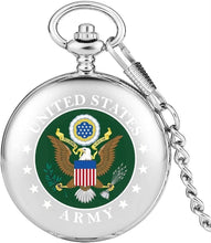 Load image into Gallery viewer, WoodWristCo - Fashion US Army Eagle Quartz Pocket Watch with Chain: Silver
