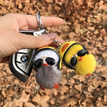 Load image into Gallery viewer, FurDecoration - Fur Keyring Real Mink Fur Duck With Sunglass Helmet: Yellow

