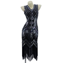 Load image into Gallery viewer, Western Fashion - 2530 - Flapper Dress Art Deco - Silver Ab: S / Black
