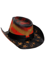 Load image into Gallery viewer, Cap Zone - Vintage American Flag Star Brim Straw Cowboy Hat: Tan/Black
