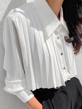 Load image into Gallery viewer, FurDecoration - Long Sleeves Loose Pleated Split-Joint Lapel Blouses&amp;Shirts Tops: WHITE / L
