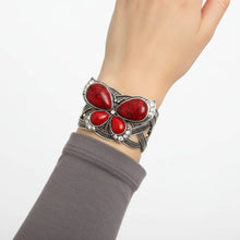 Load image into Gallery viewer, PinktownUSA - Cuff Red Butterfly Burnished Silver Bracelet: Color: Red / Plating: Burnished Silver / Size: Adjustable
