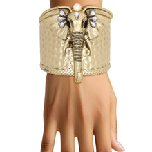 Load image into Gallery viewer, PinktownUSA - Cuff Burnished Gold Elephant Pearl Bracelet: Color: Animal Print / Plating: Burnished Gold / Size: Adjustable
