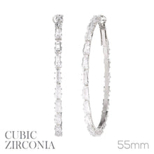 Load image into Gallery viewer, Western Fashion - 26374 - S Rhinestone CZ Baguette Cut Hoops ER, Cubic Zirconi: Silver / 45mm
