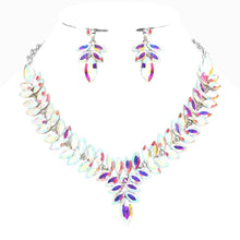Load image into Gallery viewer, Diacly - Floral Leaves Crystal Casting Necklace set.: Silver-Fuchsia
