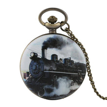 Load image into Gallery viewer, WoodWristCo - Vintage Hollow Locomotive Design Pocket Watch: Silver gold
