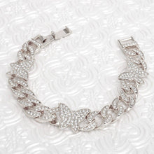 Load image into Gallery viewer, PinktownUSA - Chain Feminine Flair Iced Silver Butterfly Bracelet: Clear / Rhodium / 8 inches
