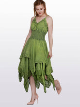 Load image into Gallery viewer, Wevez - Women's Embroidered Spaghetti Strap Asymmetrical Hem Dress
