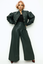 Load image into Gallery viewer, N by Nancy - GF1288 PLEATED FAUX LEATHER PANTS (RED, OLIVE): OLIVE / S
