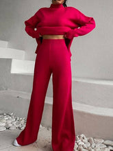 Load image into Gallery viewer, ShieldChic - Loose Solid Color High-Neck Sweater Tops&amp;Pants Suits: GREEN / M
