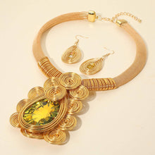 Load image into Gallery viewer, Sensibling Corp. - Bold Teardrop Stone Centered Metal Swirl Embellished Statement Necklace: Clear
