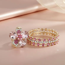 Load image into Gallery viewer, PinktownUSA - Cocktail Ring Pink Teardrop Crystal Flower Design: Color: Pink / Plating: Gold / Size: Stretch to Fit
