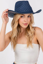 Load image into Gallery viewer, Collections by Fame Accessories - Rhinestone Studded Denim Western Cowboy Hat: LDN
