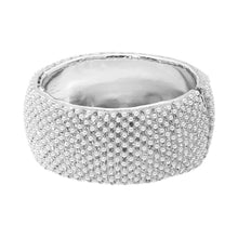 Load image into Gallery viewer, Sensibling Corp. - Wide Rhinestone Pearl Paved Hinged Evening Bangle Bracelet: Rhodium,White
