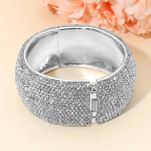 Load image into Gallery viewer, Sensibling Corp. - Wide Rhinestone Pearl Paved Hinged Evening Bangle Bracelet: Gold,Siam
