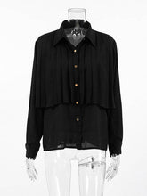 Load image into Gallery viewer, FurDecoration - Long Sleeves Loose Pleated Split-Joint Lapel Blouses&amp;Shirts Tops: WHITE / M
