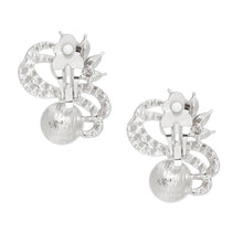 Load image into Gallery viewer, PinktownUSA - Clip On High End Silver Ribbon Pearl Earrings: Color: White / Plating: Rhodium / Size: 1.5 x 1.25 inches

