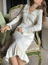 Load image into Gallery viewer, Rosa Clothing - Vintage Ruffled Panelled Sweater Dress: White / S
