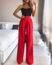 Load image into Gallery viewer, Queen Fashion - Single button high waist wide leg pants: RED / 1-1-1-1 / S-M-L-XL
