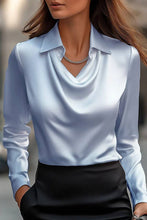 Load image into Gallery viewer, NINEXIS - CWTBLL01202_2025 FALL WINTER DRAPED NECK LONG SLEEVE BLOUSE: GREY / (M) 1
