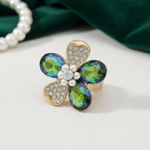 Load image into Gallery viewer, PinktownUSA - Cocktail Ring Mixed Green Teardrop Crystal Flower: Color: Pink and Green / Plating: Gold / Size: Stretch to Fit
