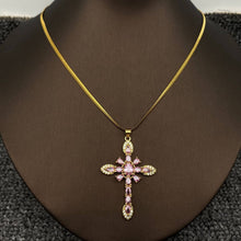 Load image into Gallery viewer, Mio Queena - Sparkling Zircon Cross Charm Gold Plated Necklace: Black
