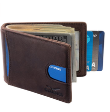 Load image into Gallery viewer, Claasico - Small bifold leather money clip wallet with pull strap: Black
