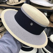 Load image into Gallery viewer, ACCITY - Designer fashion flat top straw hat for women_CWAH3438: NAVY / (M) 1
