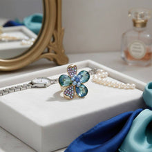 Load image into Gallery viewer, PinktownUSA - Cocktail Ring Mixed Blue Teardrop Crystal Flower: Color: Blue and Green / Plating: Gold / Size: Stretch to Fit
