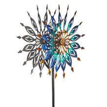 Load image into Gallery viewer, Evergreen Enterprises - Metal Solar Wind Spinner, Blue Butterfly &amp; Flowers, 74"H
