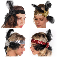 Load image into Gallery viewer, Western Fashion - Flapper Headband with Rose and Feather: Red
