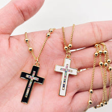 Load image into Gallery viewer, Mio Queena - Colored Cubic Zirconia Enamel Cross Pendant Necklace: Black Cross

