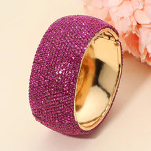 Load image into Gallery viewer, Sensibling Corp. - Wide Rhinestone Pearl Paved Hinged Evening Bangle Bracelet: Gold,Green
