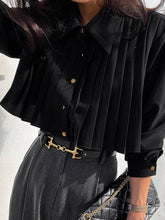 Load image into Gallery viewer, FurDecoration - Long Sleeves Loose Pleated Split-Joint Lapel Blouses&amp;Shirts Tops: WHITE / L
