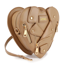 Load image into Gallery viewer, Handbag Express - Heart Shape Biker Jacket Petite Shoulder Bag: Khaki
