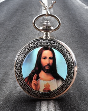Load image into Gallery viewer, WoodWristCo - Large Silver Vintage Jesus Pocket Watch
