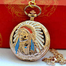 Load image into Gallery viewer, WoodWristCo - New Bronze Vintage Retro Wall Indian Pattern Pocket Watch: Gold
