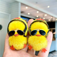 Load image into Gallery viewer, FurDecoration - Fur Keyring Real Mink Fur Duck With Sunglass Helmet: Gray
