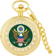 Load image into Gallery viewer, WoodWristCo - Fashion US Army Eagle Quartz Pocket Watch with Chain: Black
